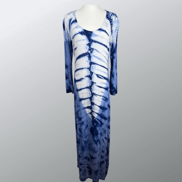 Romeo‎ & Juliet Couture Womens Tie Dye Maxi Dress Size L Blue White Boho Resort - Picture 11 of 16